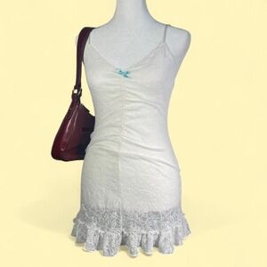 Victorias Secret Y2K "The Lacie" White Lace Slip Lingerie Mini Dress Ruffle Hem